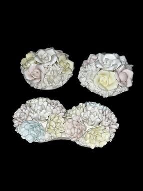 Vtg Lenwile Ardalt Porcelain Pastel Floral Set of 3 Taper Candle Holders Japan